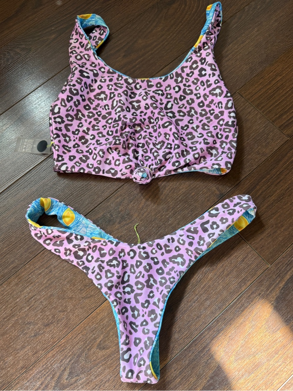 Moana Bikini Peacock & Purr Reversible Tie Front Bikini Set M